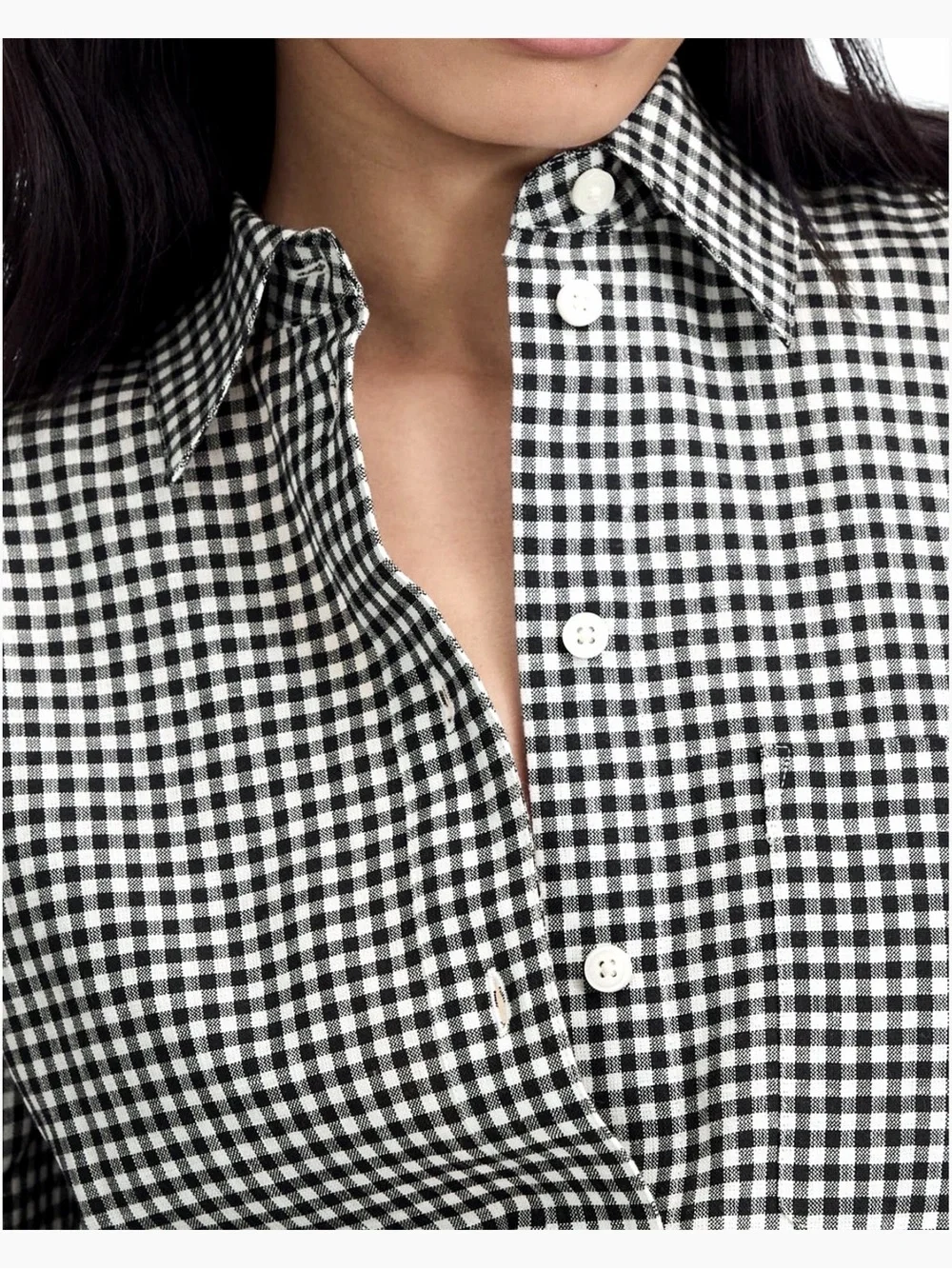 Madewell Relaxed Curved-Hem Button-Up Shirt XS Black White Gingham NWT